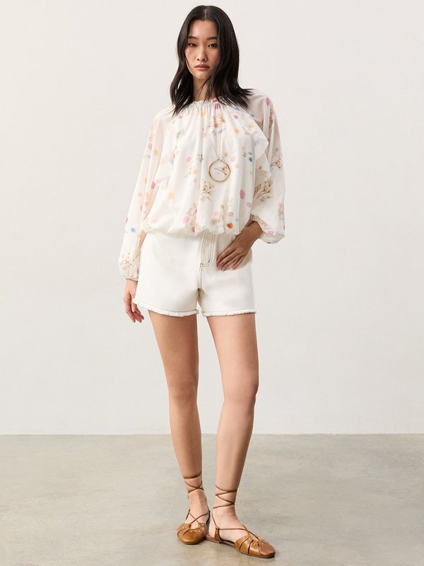 Pomelo Pomelo Floral Gathered Top - White