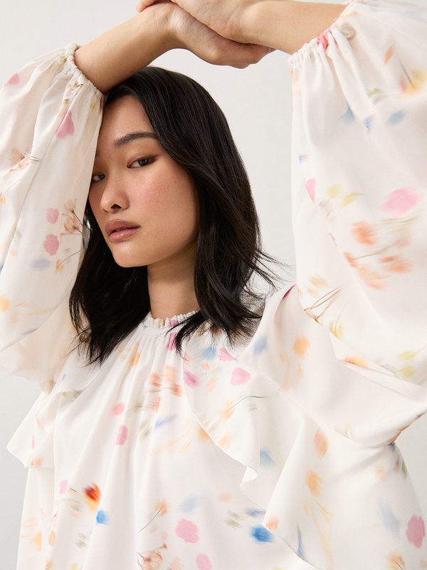 Pomelo Pomelo Floral Gathered Top - White