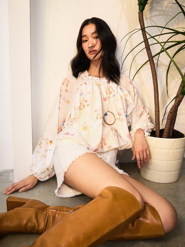 pomelo Pomelo Floral Gathered Top - White