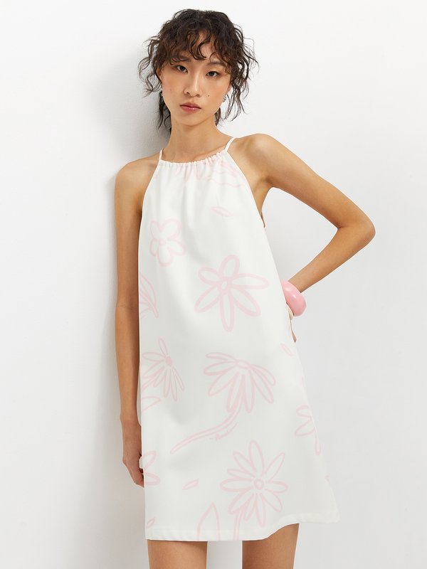 pomelo Pomelo Floral Halter Dress - White
