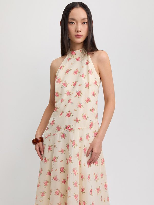 Pomelo Pomelo Floral Halter Maxi Dress - Ivory