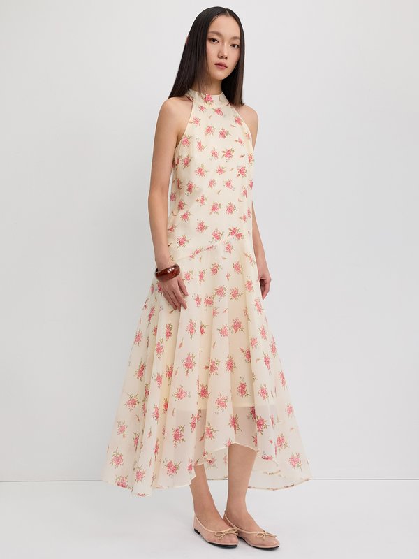 Pomelo Pomelo Floral Halter Maxi Dress - Ivory