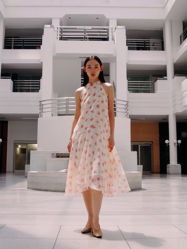 pomelo Pomelo Floral Halter Maxi Dress - Ivory