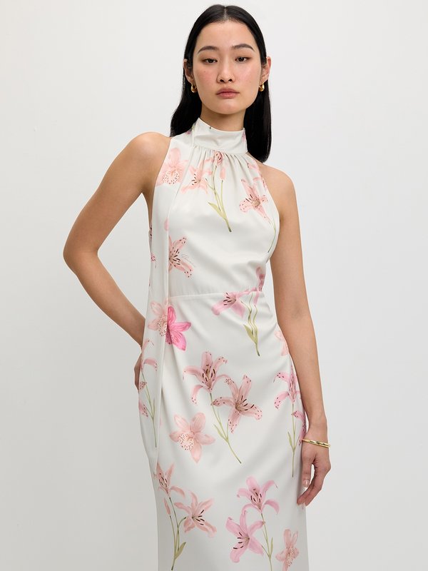 pomelo Pomelo Floral Halter Tie Dress - Print