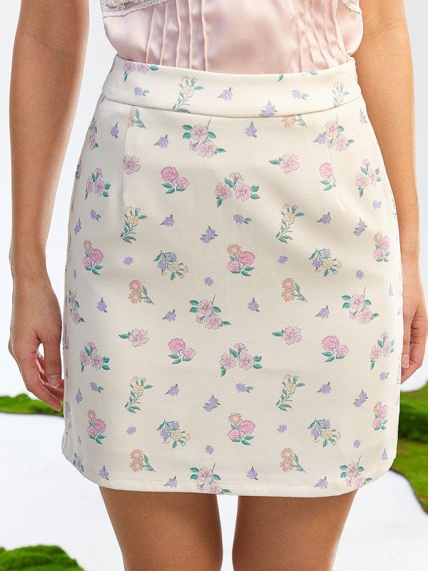 Pomelo Pomelo Floral Mini Skirt - Cream