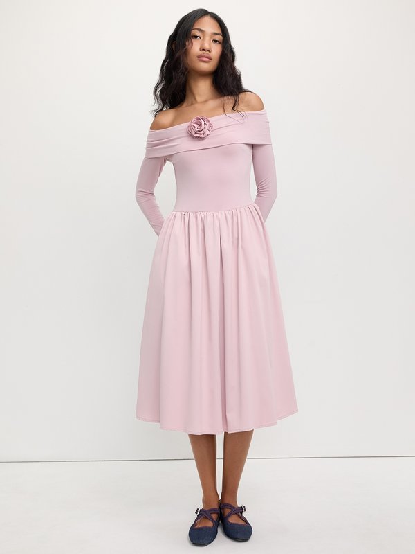 Pomelo Pomelo Floral Motif Off-Shoulder Dress- Pink