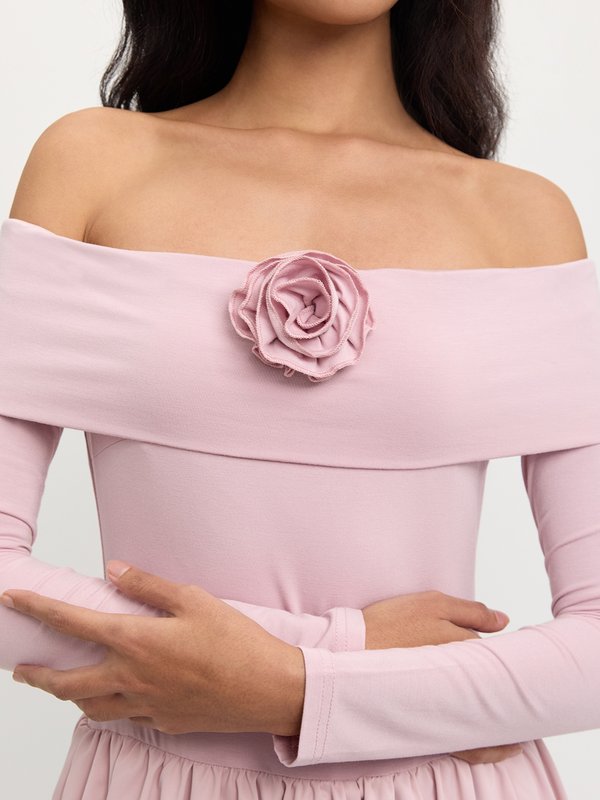 Pomelo Pomelo Floral Motif Off-Shoulder Dress- Pink