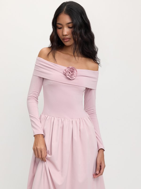 pomelo Pomelo Floral Motif Off-Shoulder Dress- Pink