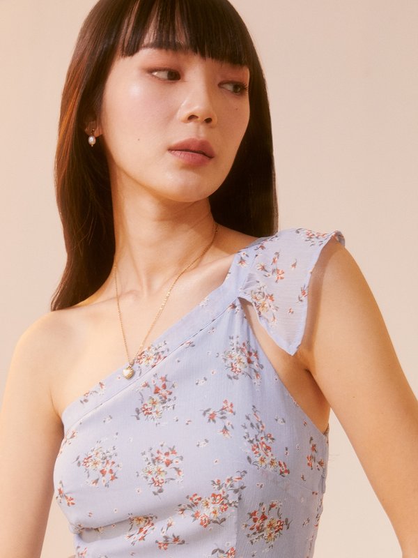 Pomelo Pomelo Floral One Shoulder Mini Dress - Blue