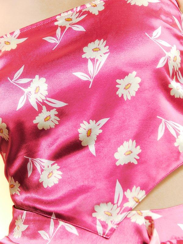 Pomelo Pomelo Floral Print Cami Crop Top - Fuchsia