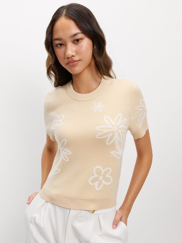 Pomelo Pomelo Floral Print Knit Top - Nude
