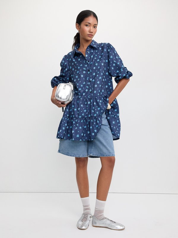 Pomelo Pomelo Floral Ruffle Dress - Navy