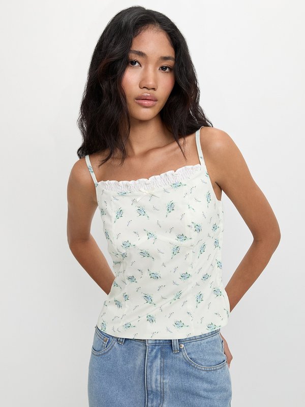 pomelo Pomelo Floral Ruffle Trim Camisole - White