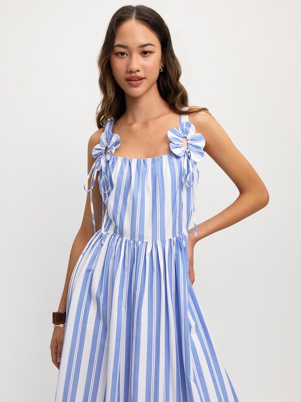Pomelo Pomelo Floral Striped Dress - Blue