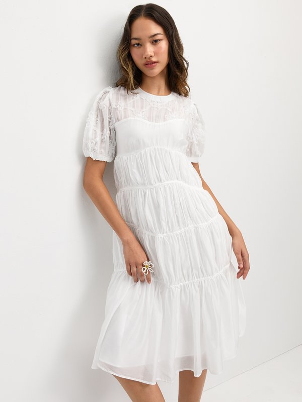 pomelo Pomelo Floral Tiered Dress - White