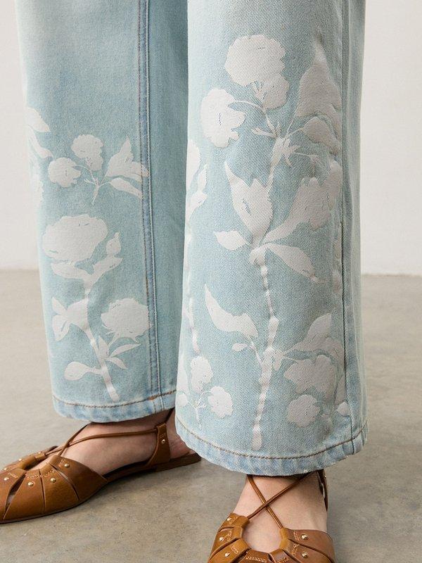 Pomelo Pomelo Floral Wide Leg Jeans - Light Blue