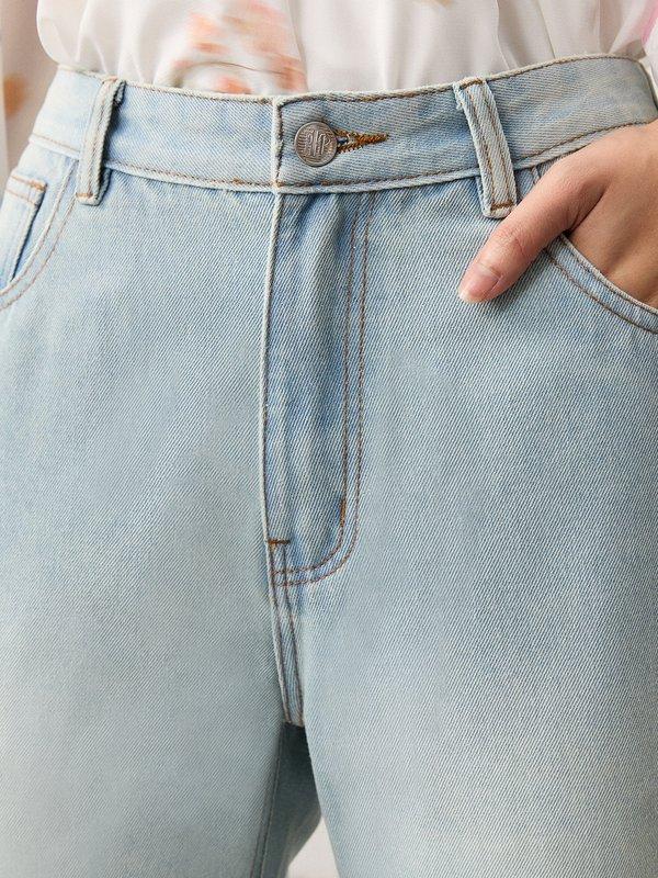 Pomelo Pomelo Floral Wide Leg Jeans - Light Blue