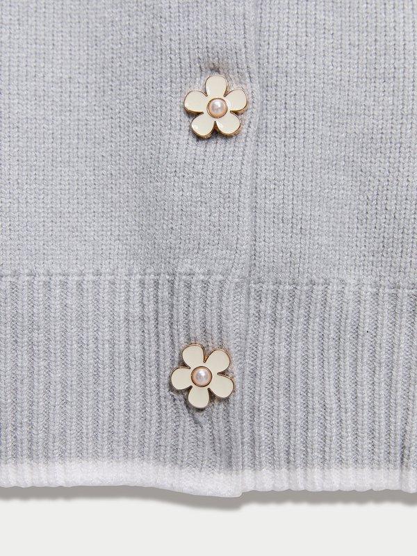 Pomelo Pomelo Flower Button Knit Top - Light Grey