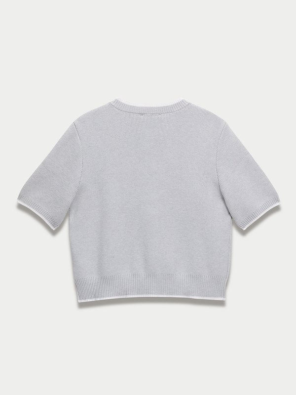 Pomelo Pomelo Flower Button Knit Top - Light Grey