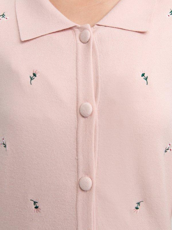 Pomelo Pomelo Flower Embroidery Cardigan - Pink