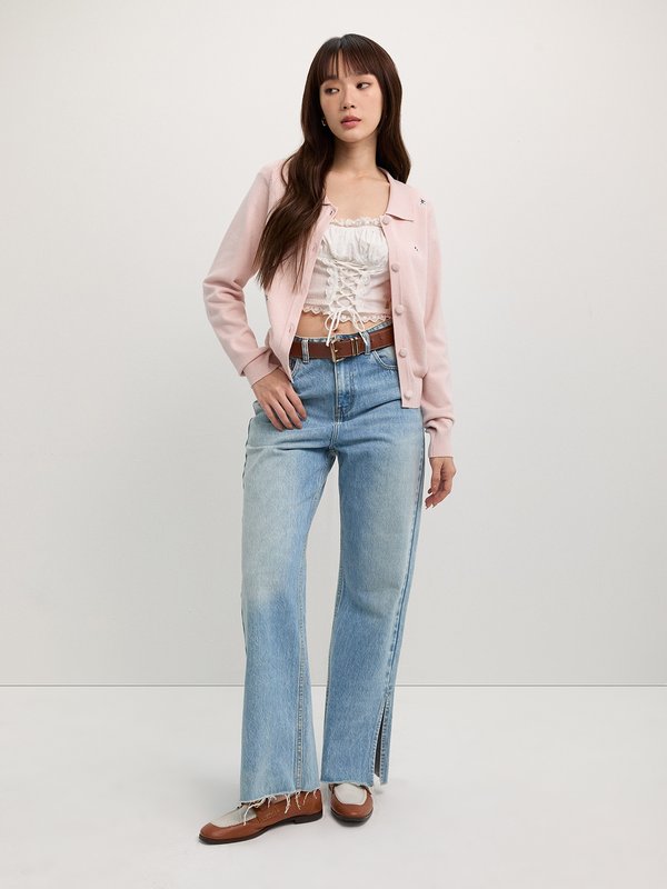 Pomelo Pomelo Flower Embroidery Cardigan - Pink