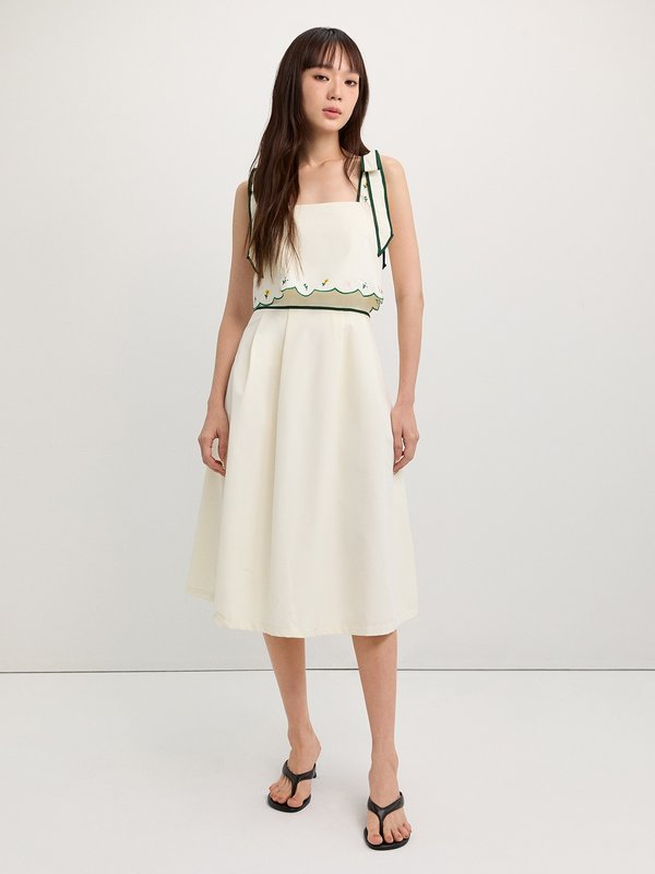 Pomelo Pomelo Flower Embroidery Dress - Ivory