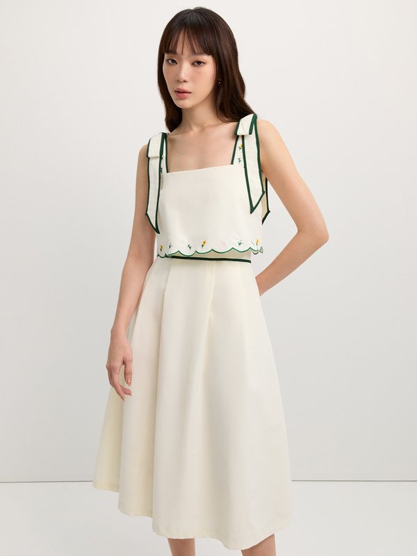 pomelo Pomelo Flower Embroidery Dress - Ivory