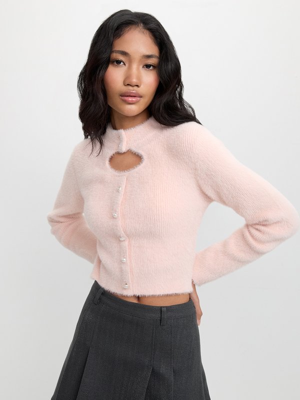 Pomelo Pomelo Fluffy Cut Out Cardigan - Light Pink