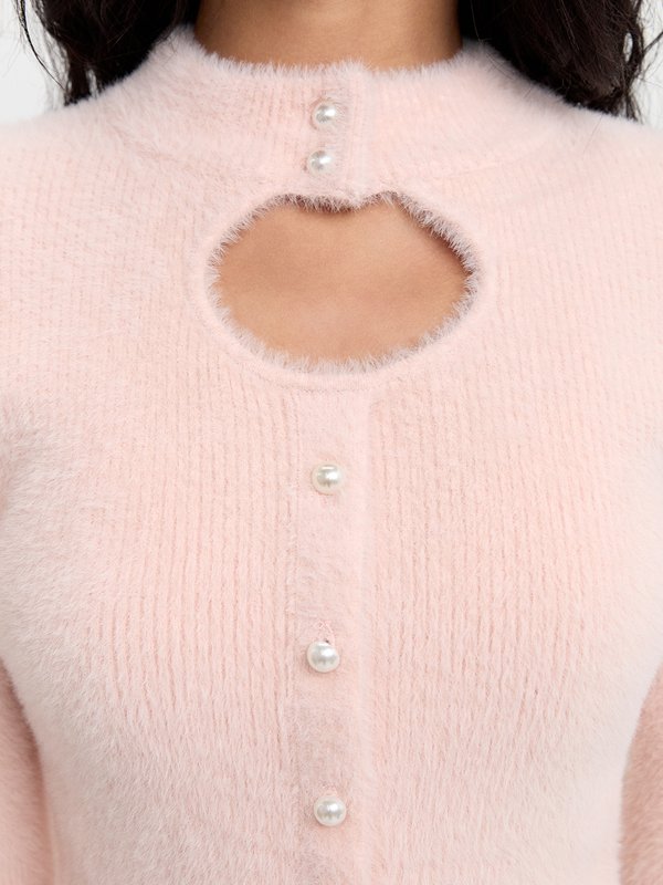 Pomelo Pomelo Fluffy Cut Out Cardigan - Light Pink