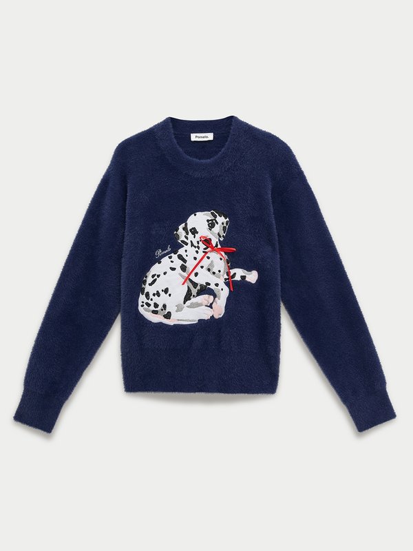 pomelo Pomelo Fluffy Embroidered Sweater - Navy