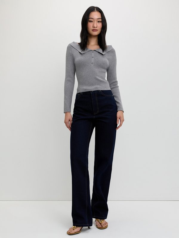 Pomelo Pomelo Folded Collar Button Top - Light Grey