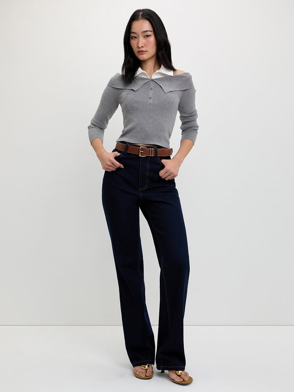 Pomelo Pomelo Folded Collar Button Top - Light Grey