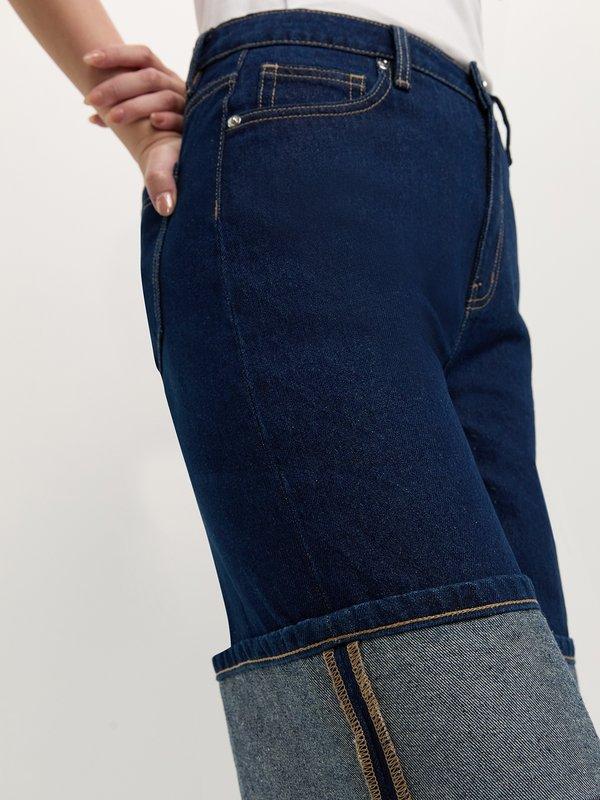 Pomelo Pomelo Folded Hem Denim Shorts - Dark Blue