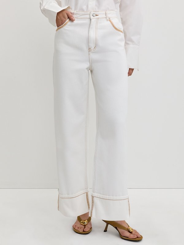 Pomelo Pomelo Folded Hem Jeans - White