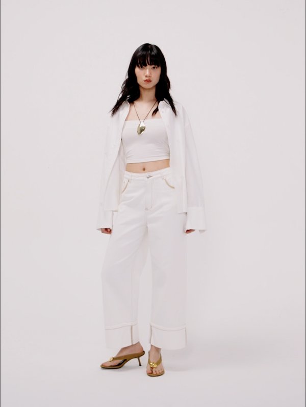 pomelo Pomelo Folded Hem Jeans - White