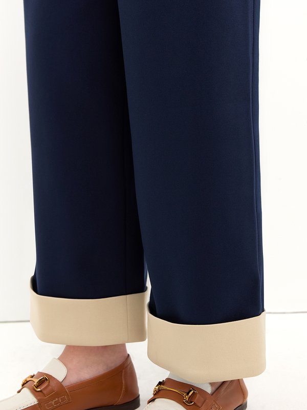 Pomelo Pomelo Folded Hem Pants - Navy