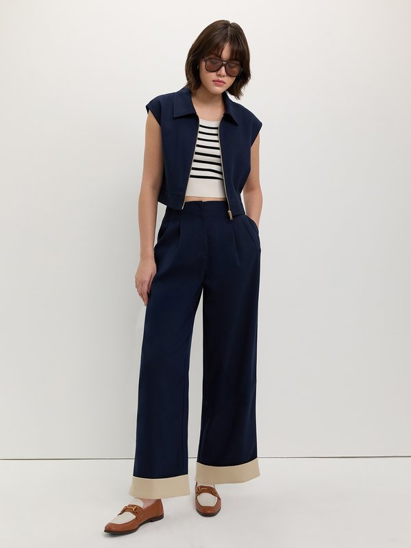 Pomelo Pomelo Folded Hem Pants - Navy