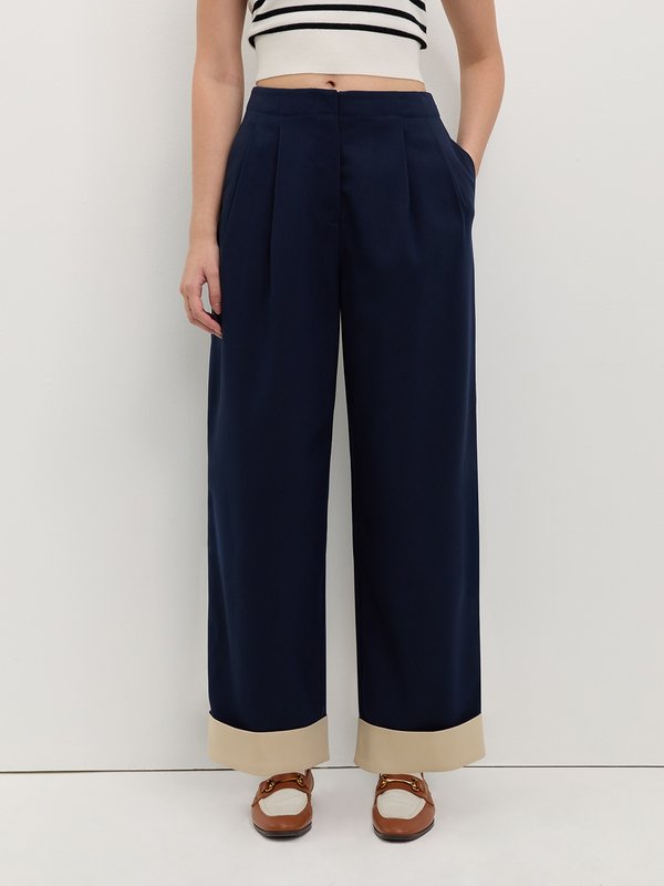 pomelo Pomelo Folded Hem Pants - Navy