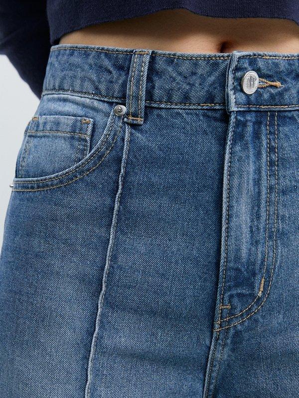 Pomelo Pomelo Folded Hem Wide Leg Jeans - Blue