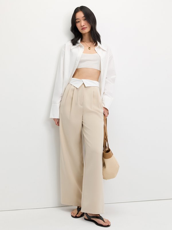 Pomelo Pomelo Folded Waistband Pants - Beige