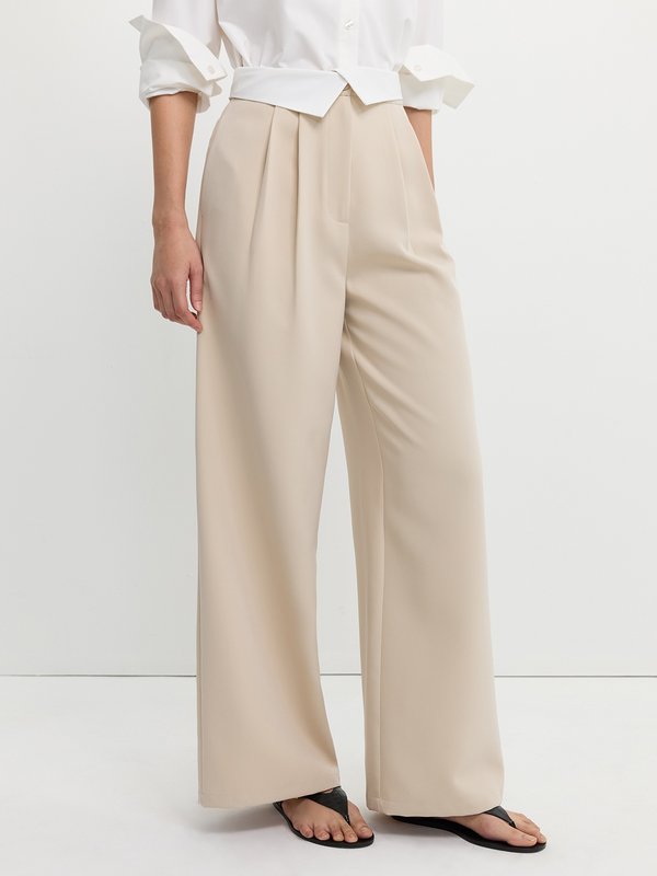 pomelo Pomelo Folded Waistband Pants - Beige