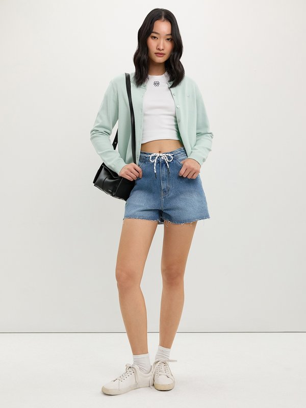 pomelo Pomelo Frayed Denim Shorts - Blue