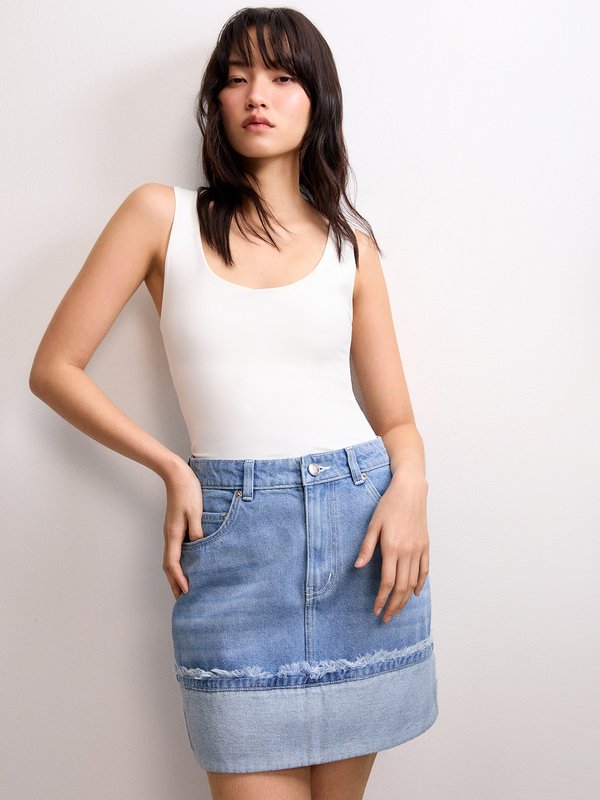 Pomelo Pomelo Frayed Denim Skirt - Light Blue