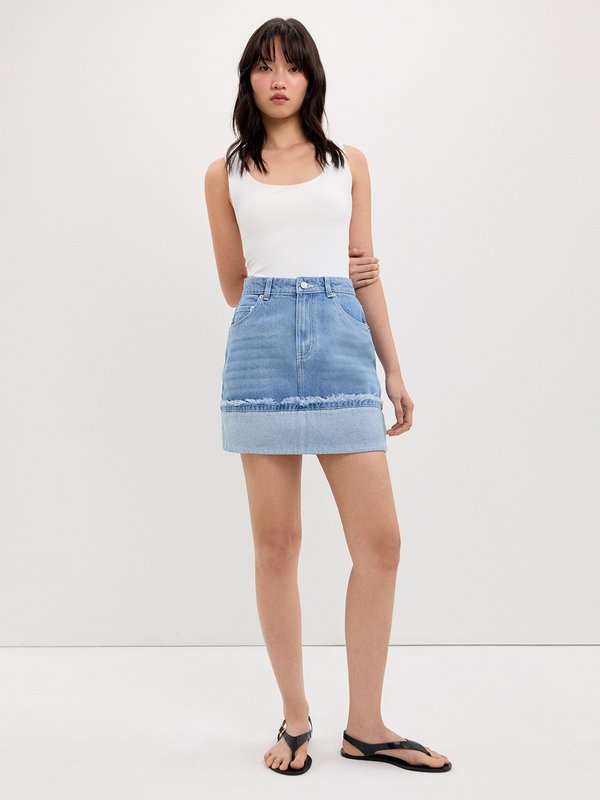 Pomelo Pomelo Frayed Denim Skirt - Light Blue