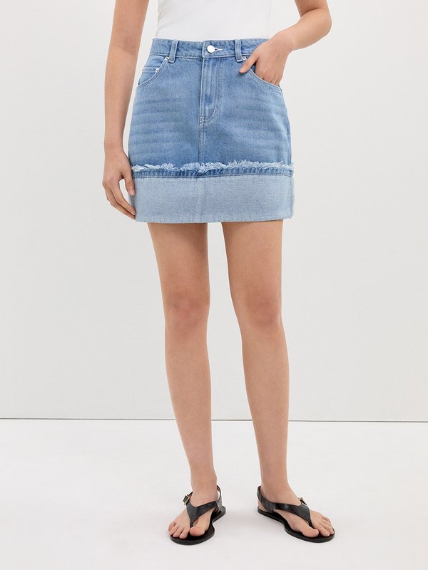 Pomelo Pomelo Frayed Denim Skirt - Light Blue