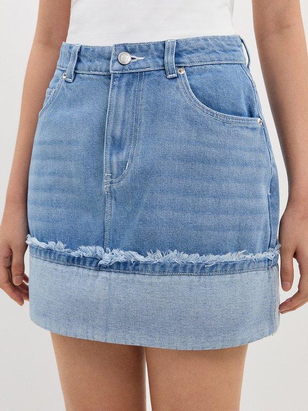 pomelo Pomelo Frayed Denim Skirt - Light Blue