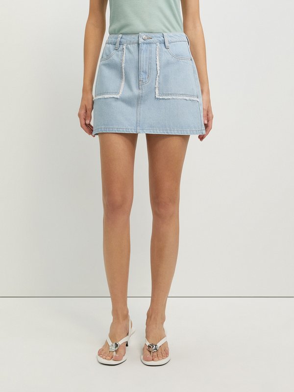 Pomelo Pomelo Frayed Denim Skirt - Light Blue