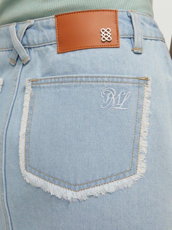 Pomelo Pomelo Frayed Denim Skirt - Light Blue