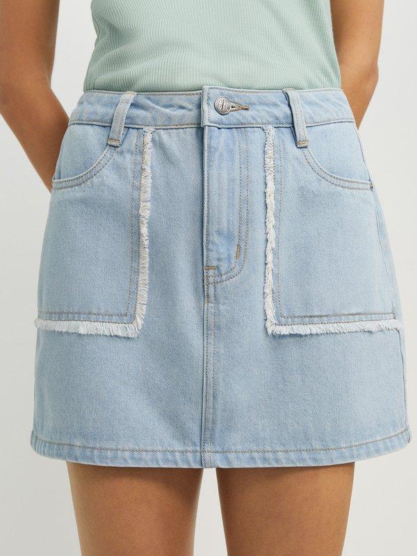 pomelo Pomelo Frayed Denim Skirt - Light Blue