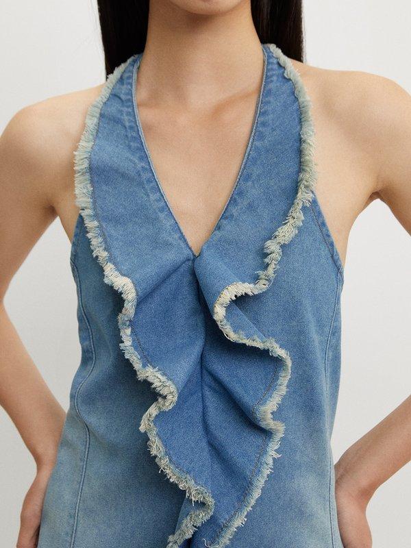 Pomelo Pomelo Frayed Halter Dress - Blue